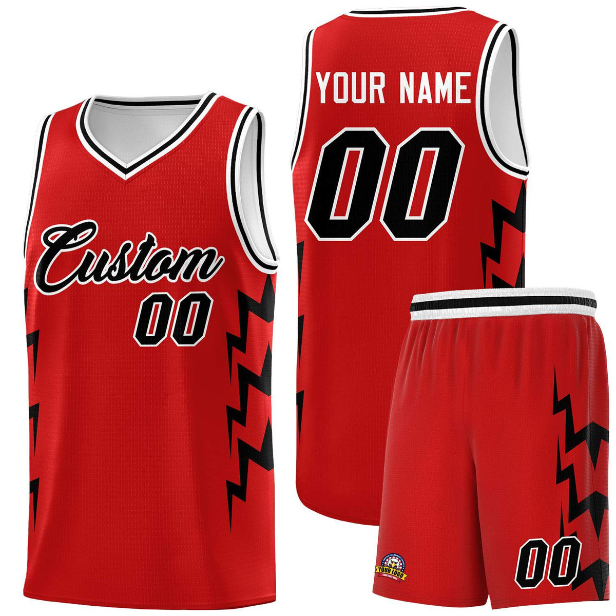 Custom Red Side Lightning Pattern Sports Uniform Basketball Jersey|KXKSHOP