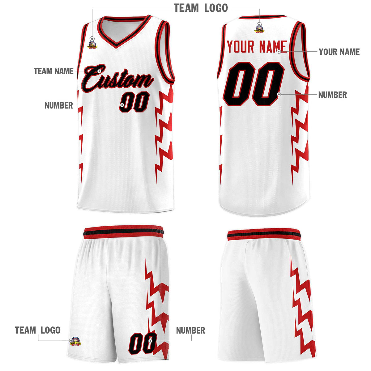 Custom White Side Lightning Pattern Sports Uniform Basketball Jersey|KXKSHOP