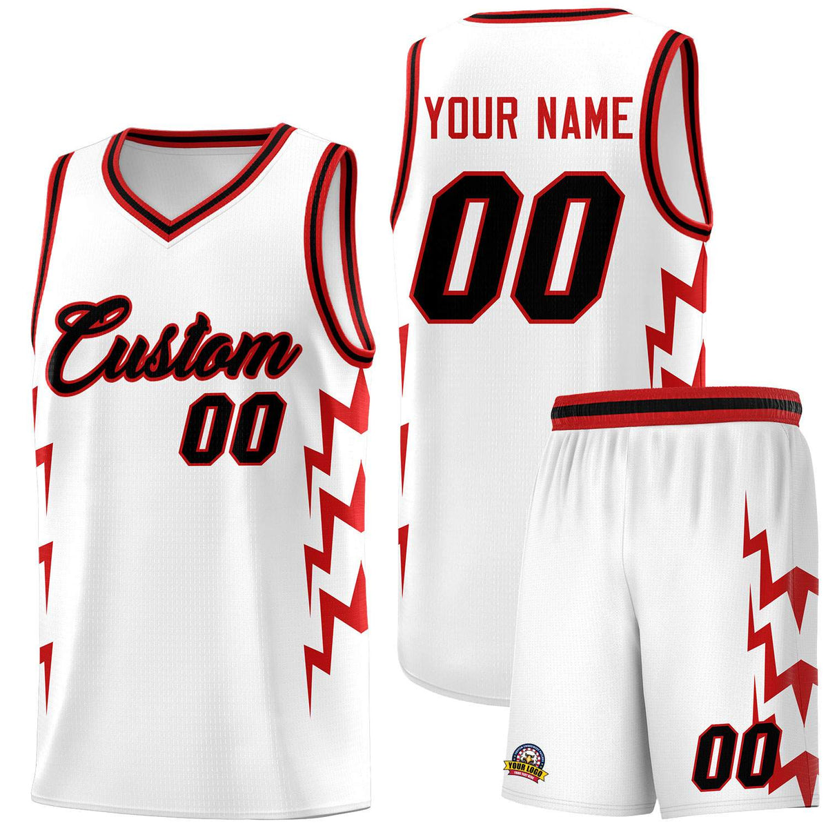 Custom White Side Lightning Pattern Sports Uniform Basketball Jersey|KXKSHOP