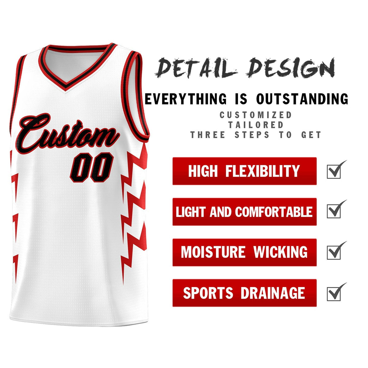 Custom White Side Lightning Pattern Sports Uniform Basketball Jersey|KXKSHOP