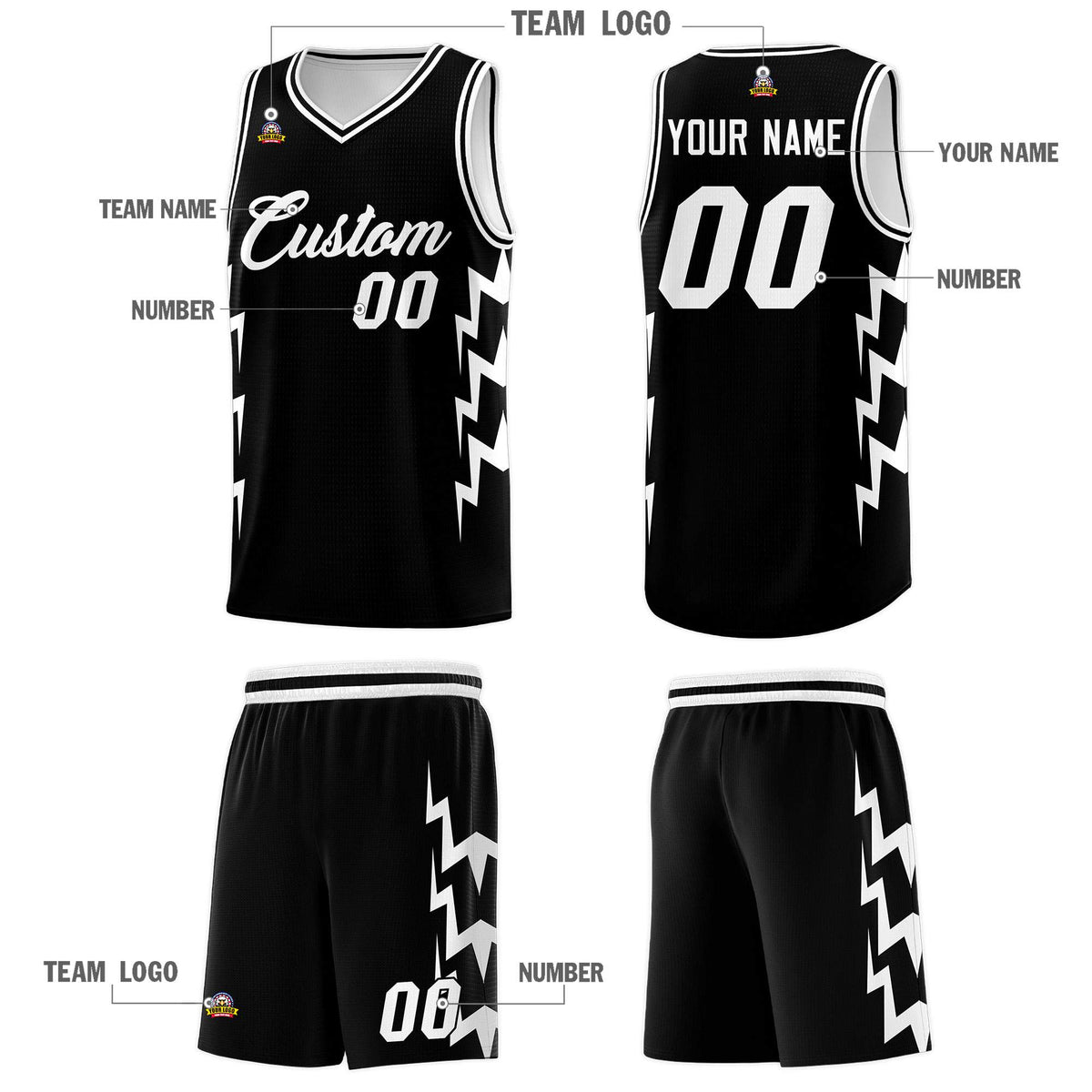 Custom Black Side Lightning Pattern Sports Uniform Basketball Jersey|KXKSHOP