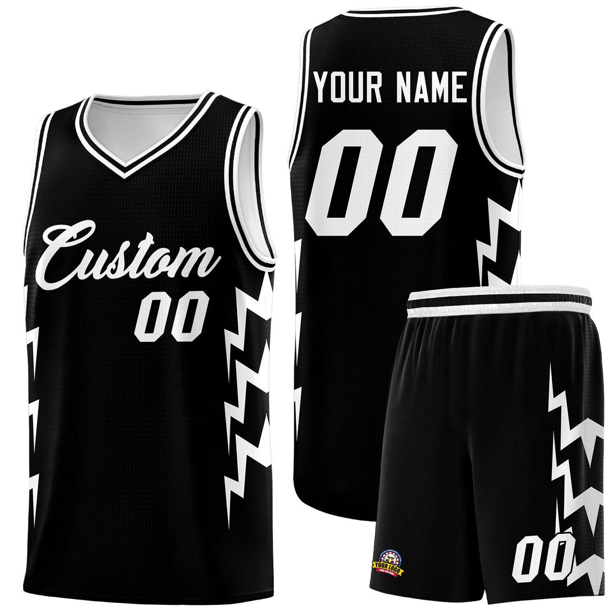 Custom Black Side Lightning Pattern Sports Uniform Basketball Jersey|KXKSHOP