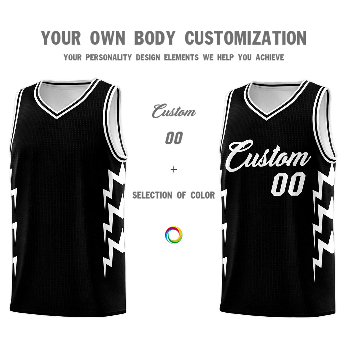 Custom Black Side Lightning Pattern Sports Uniform Basketball Jersey|KXKSHOP