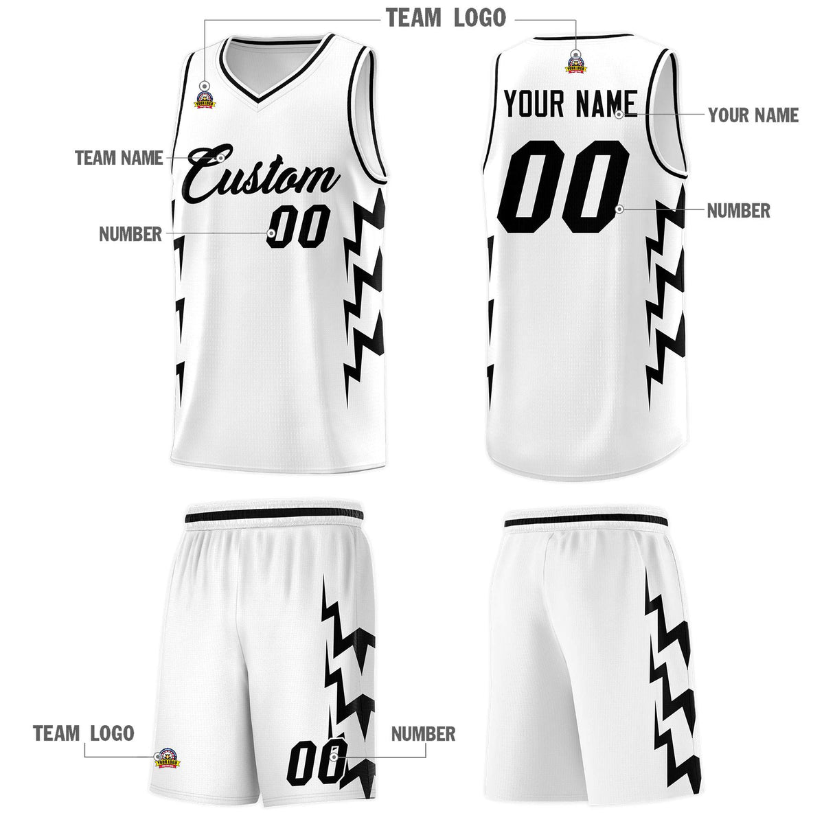 Custom White Side Lightning Pattern Sports Uniform Basketball Jersey|KXKSHOP