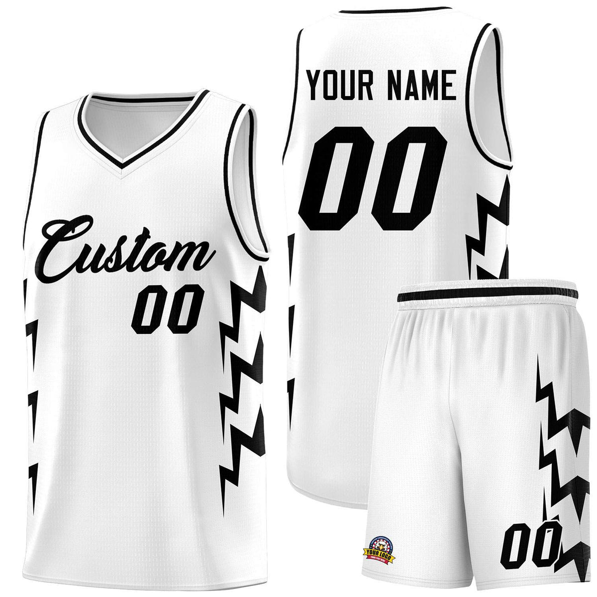 Custom White Side Lightning Pattern Sports Uniform Basketball Jersey|KXKSHOP