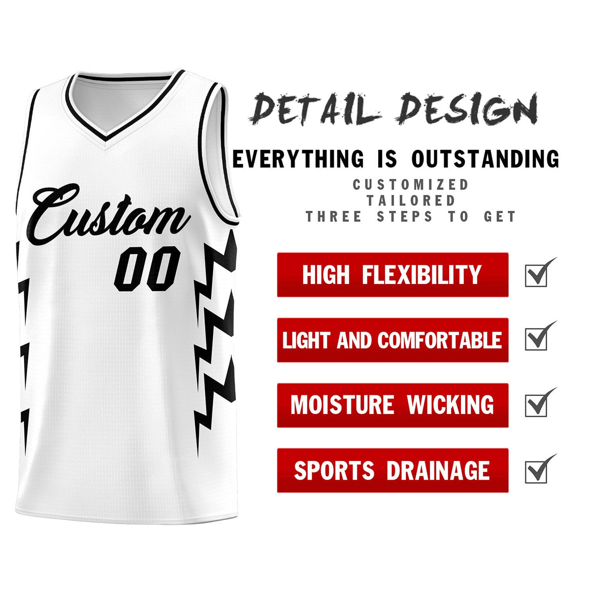 Custom White Side Lightning Pattern Sports Uniform Basketball Jersey|KXKSHOP