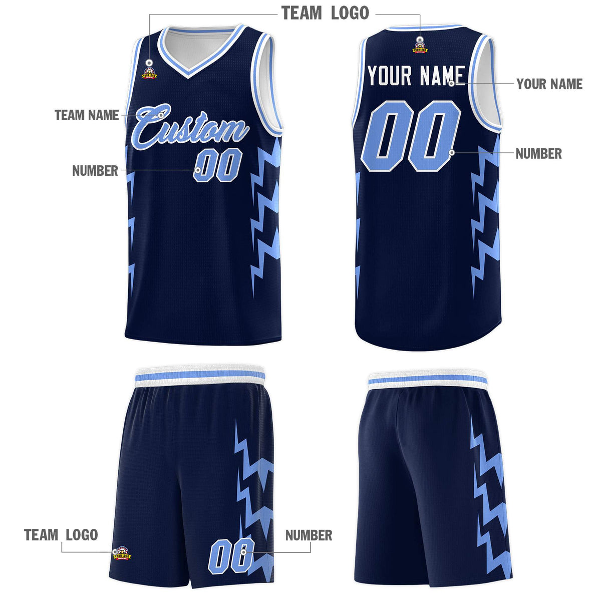 Custom Navy Side Lightning Pattern Sports Uniform Basketball Jersey|KXKSHOP