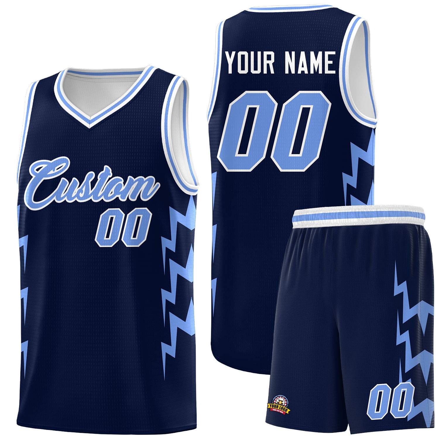 Custom Navy Side Lightning Pattern Sports Uniform Basketball Jersey|KXKSHOP
