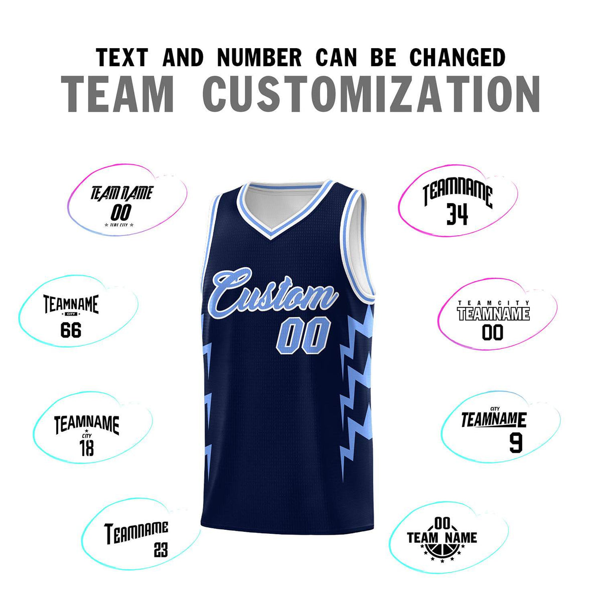 Custom Navy Side Lightning Pattern Sports Uniform Basketball Jersey|KXKSHOP