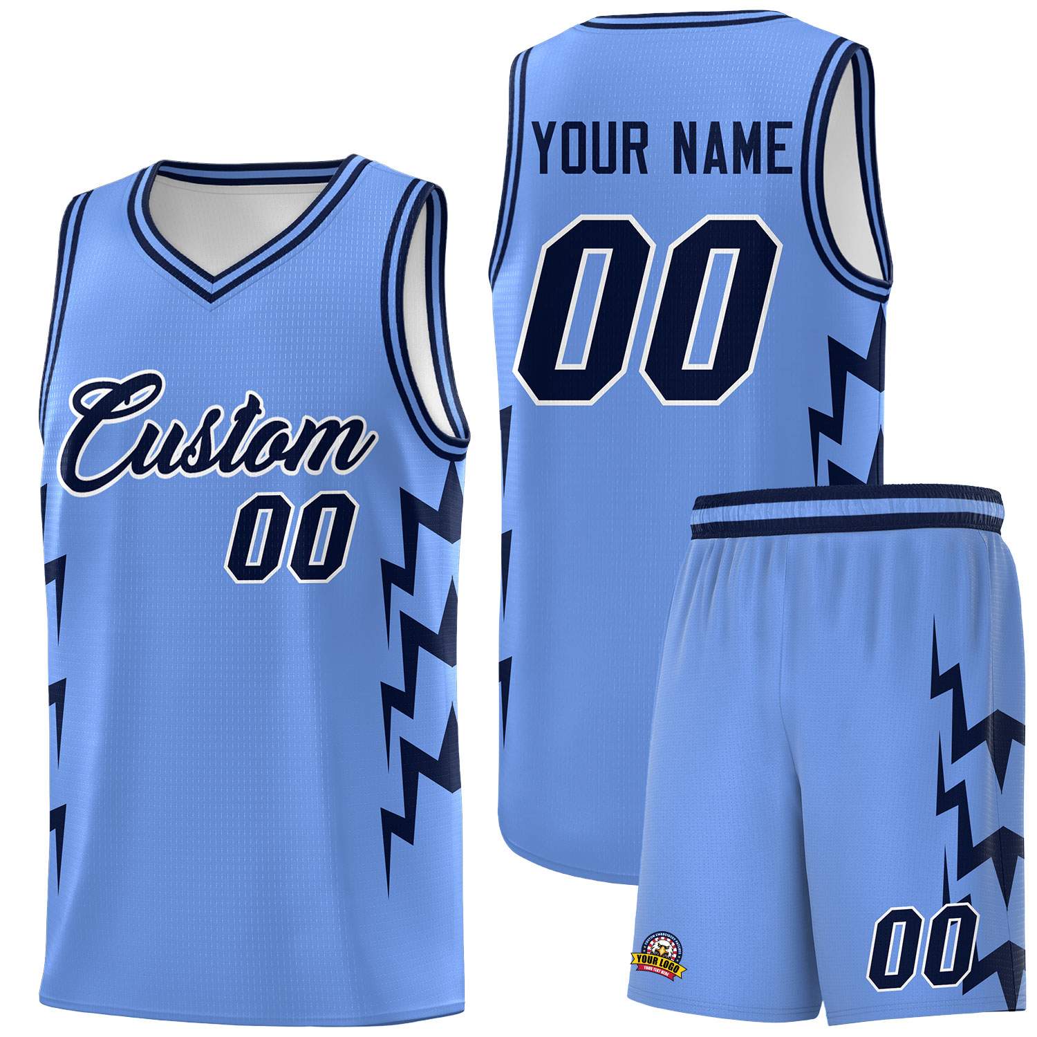 Custom Light Blue Side Lightning Pattern Sports Uniform Basketball Jersey|KXKSHOP