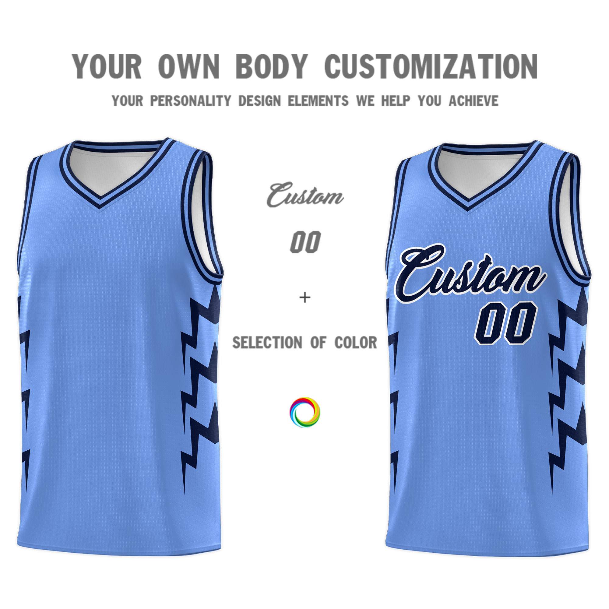 Custom Light Blue Side Lightning Pattern Sports Uniform Basketball Jersey|KXKSHOP