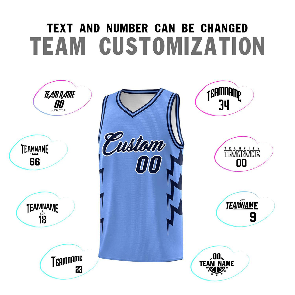 Custom Light Blue Side Lightning Pattern Sports Uniform Basketball Jersey|KXKSHOP