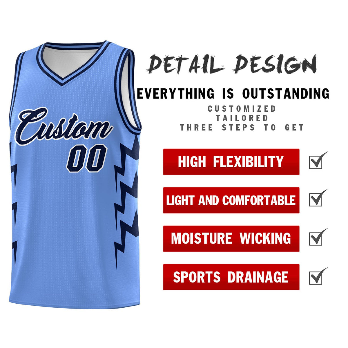 Custom Light Blue Side Lightning Pattern Sports Uniform Basketball Jersey|KXKSHOP