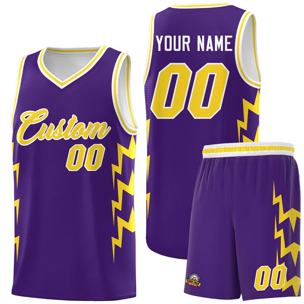 Custom Purple Side Lightning Pattern Sports Uniform Basketball Jersey|KXKSHOP