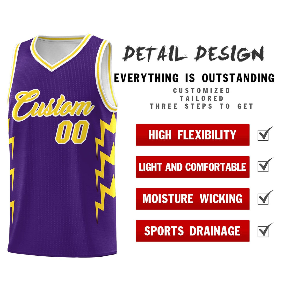 Custom Purple Side Lightning Pattern Sports Uniform Basketball Jersey|KXKSHOP
