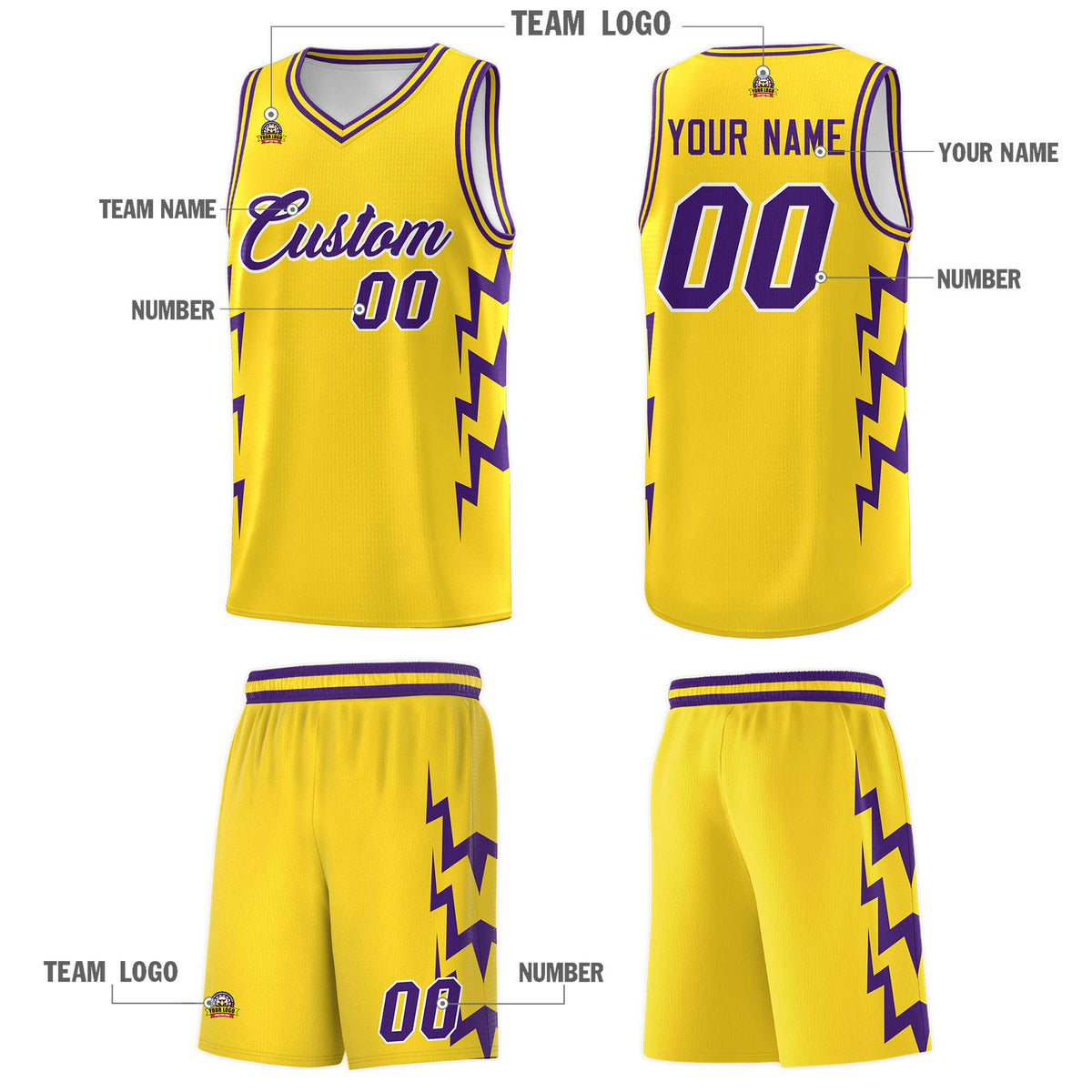 Custom Gold Side Lightning Pattern Sports Uniform Basketball Jersey|KXKSHOP