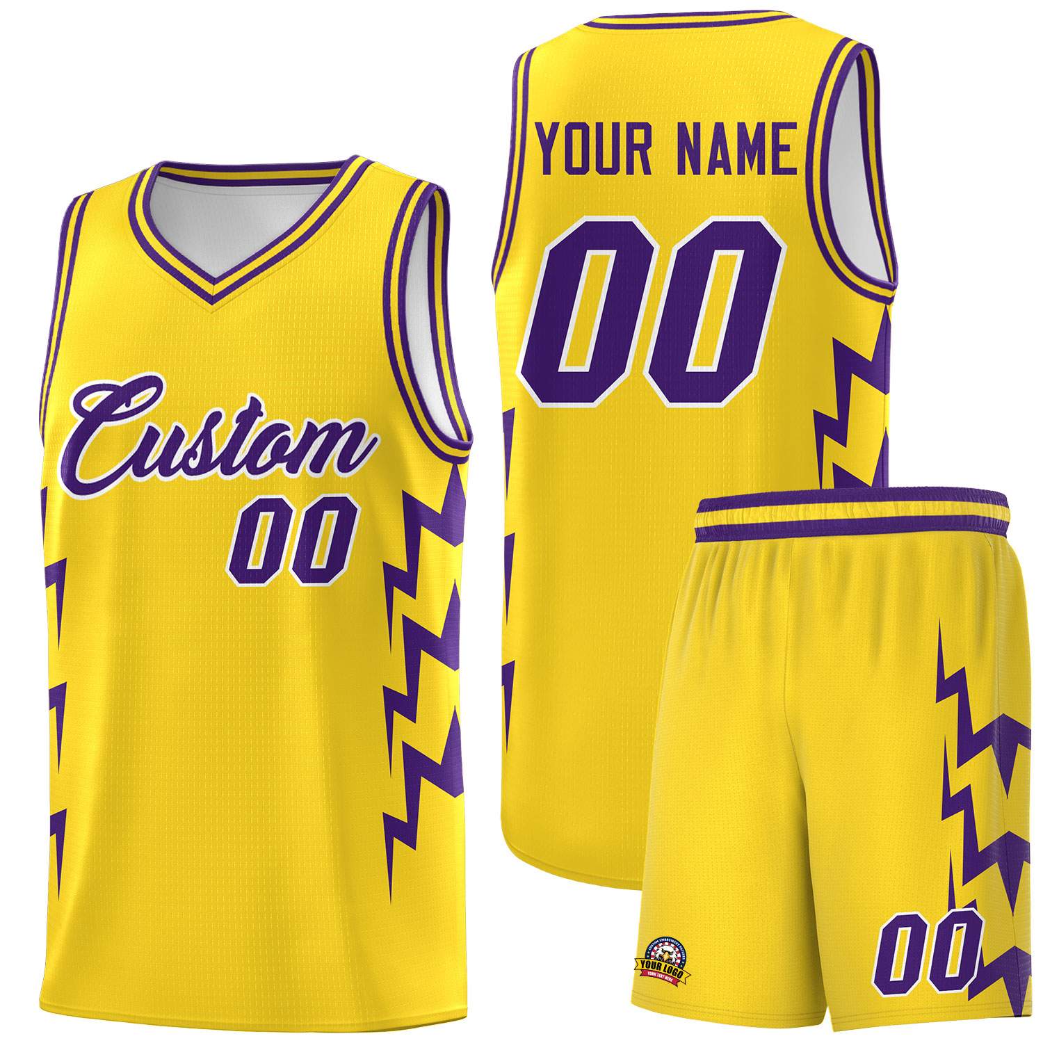 Custom Gold Side Lightning Pattern Sports Uniform Basketball Jersey|KXKSHOP
