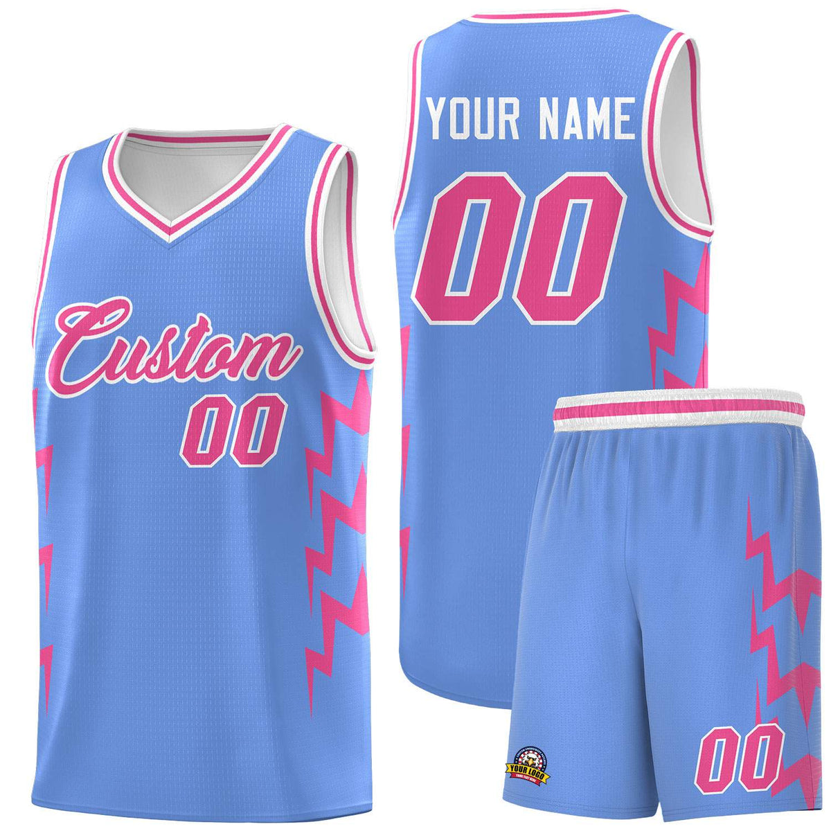 Custom Light Blue Side Lightning Pattern Sports Uniform Basketball Jersey|KXKSHOP