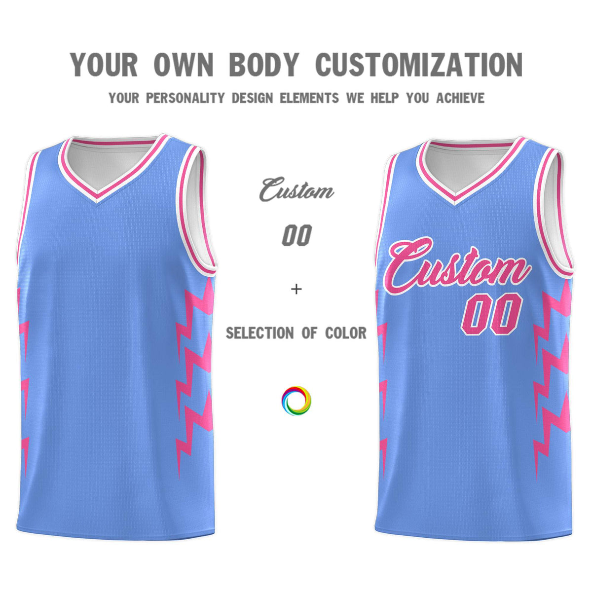 Custom Light Blue Side Lightning Pattern Sports Uniform Basketball Jersey|KXKSHOP