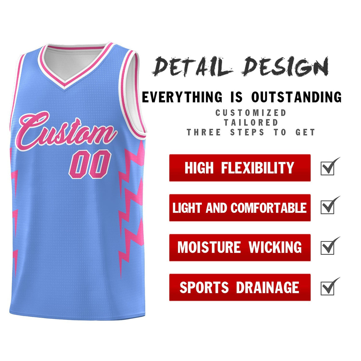 Custom Light Blue Side Lightning Pattern Sports Uniform Basketball Jersey|KXKSHOP