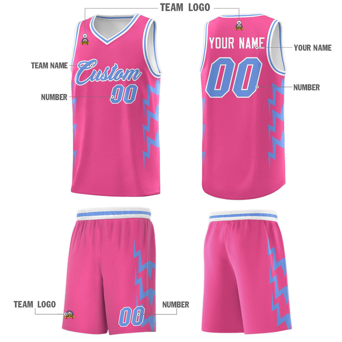 Custom Pink Side Lightning Pattern Sports Uniform Basketball Jersey|KXKSHOP
