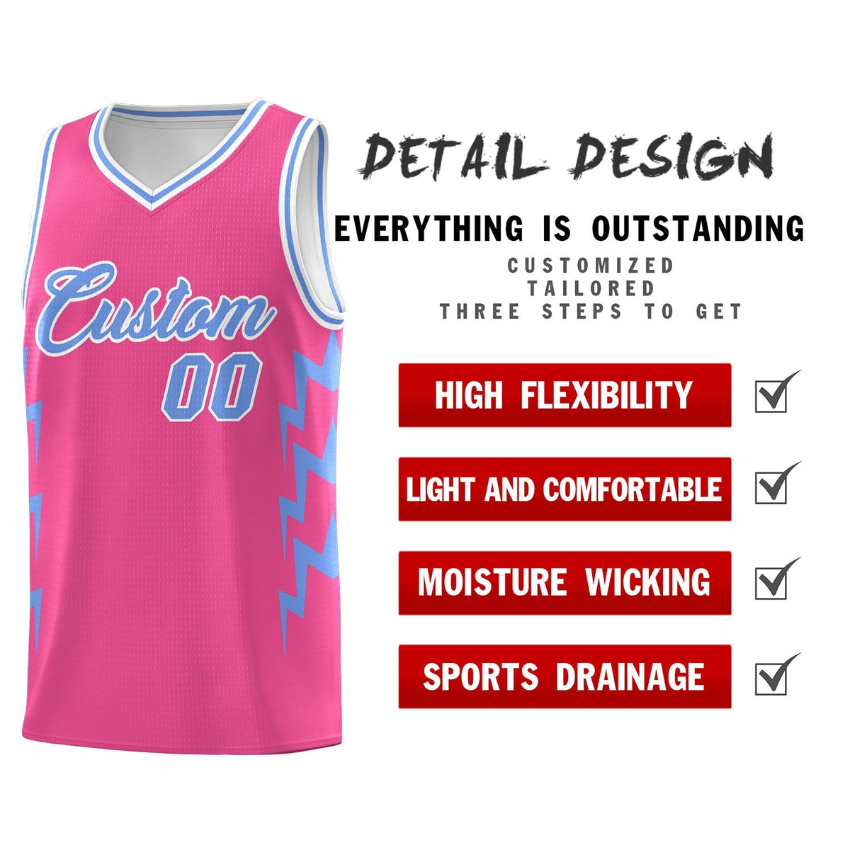 Custom Pink Side Lightning Pattern Sports Uniform Basketball Jersey|KXKSHOP