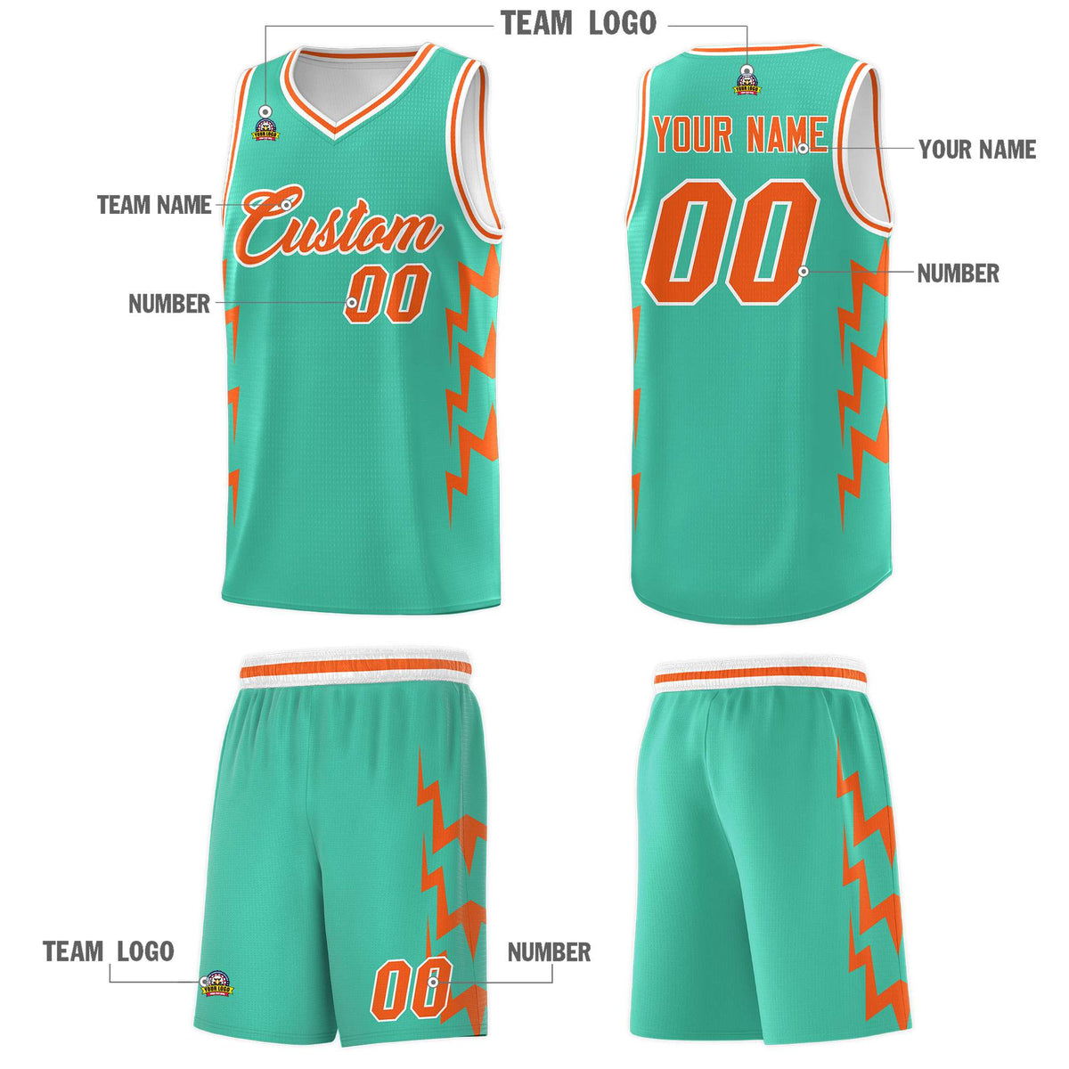 Custom Bright Green Side Lightning Pattern Sports Uniform Basketball Jersey|KXKSHOP