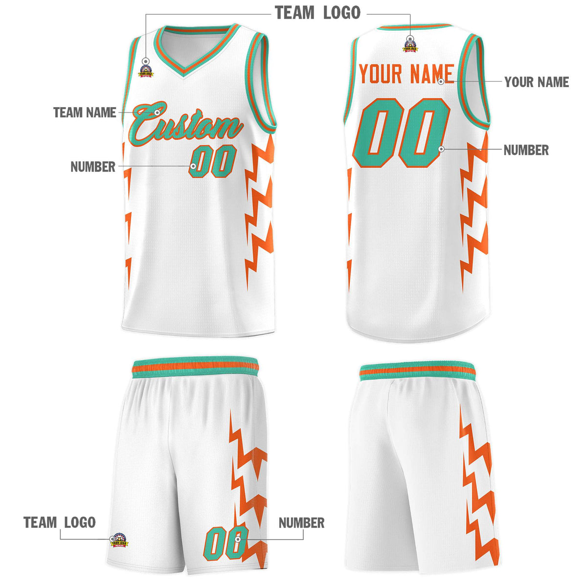 Custom White Side Lightning Pattern Sports Uniform Basketball Jersey|KXKSHOP