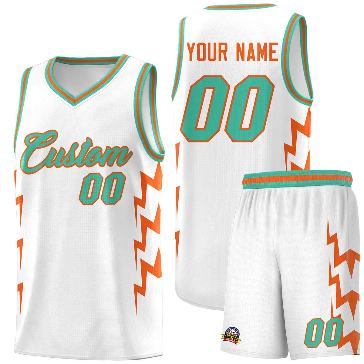 Custom White Side Lightning Pattern Sports Uniform Basketball Jersey|KXKSHOP