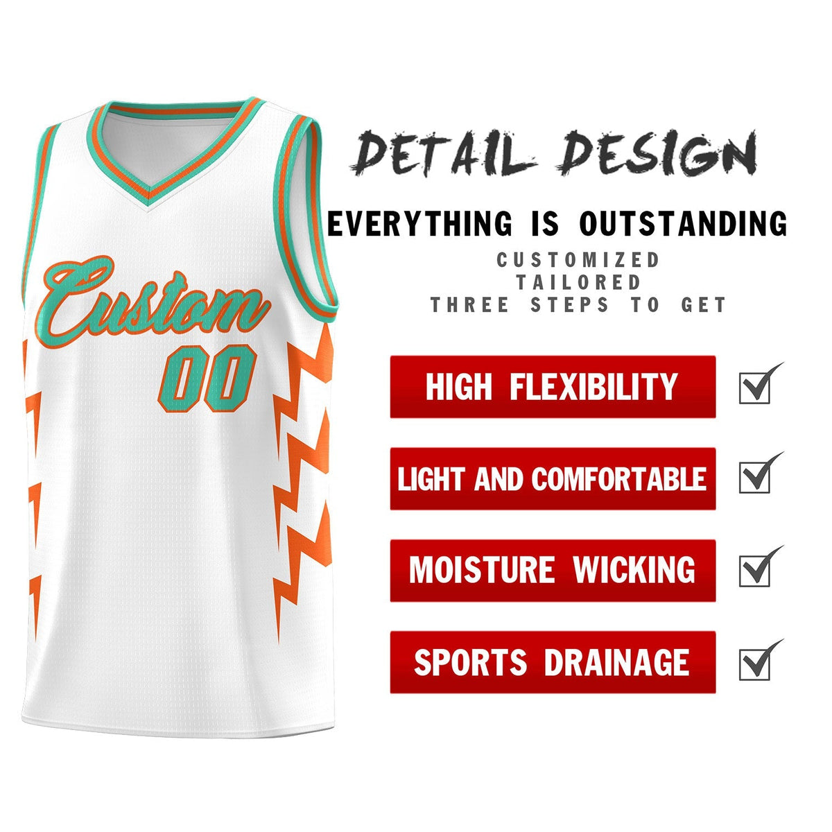 Custom White Side Lightning Pattern Sports Uniform Basketball Jersey|KXKSHOP