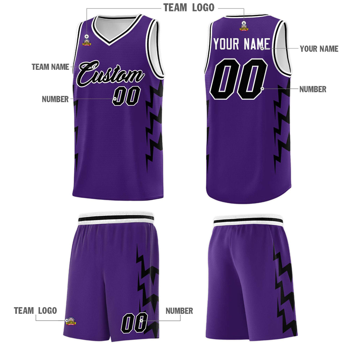 Custom Purple Side Lightning Pattern Sports Uniform Basketball Jersey|KXKSHOP