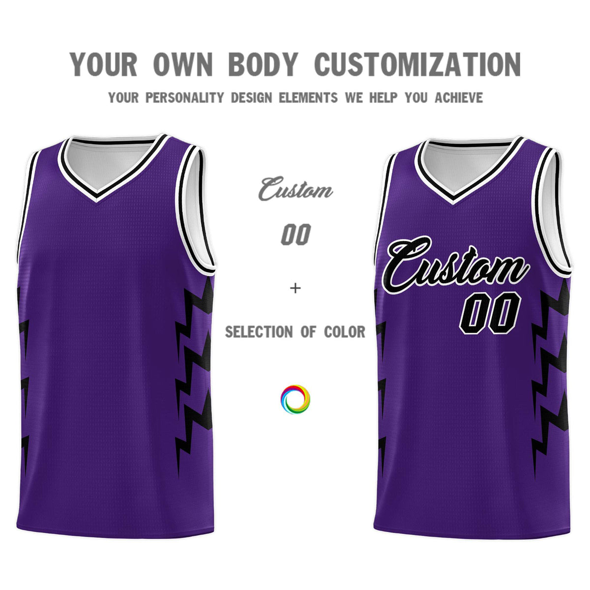 Custom Purple Side Lightning Pattern Sports Uniform Basketball Jersey|KXKSHOP