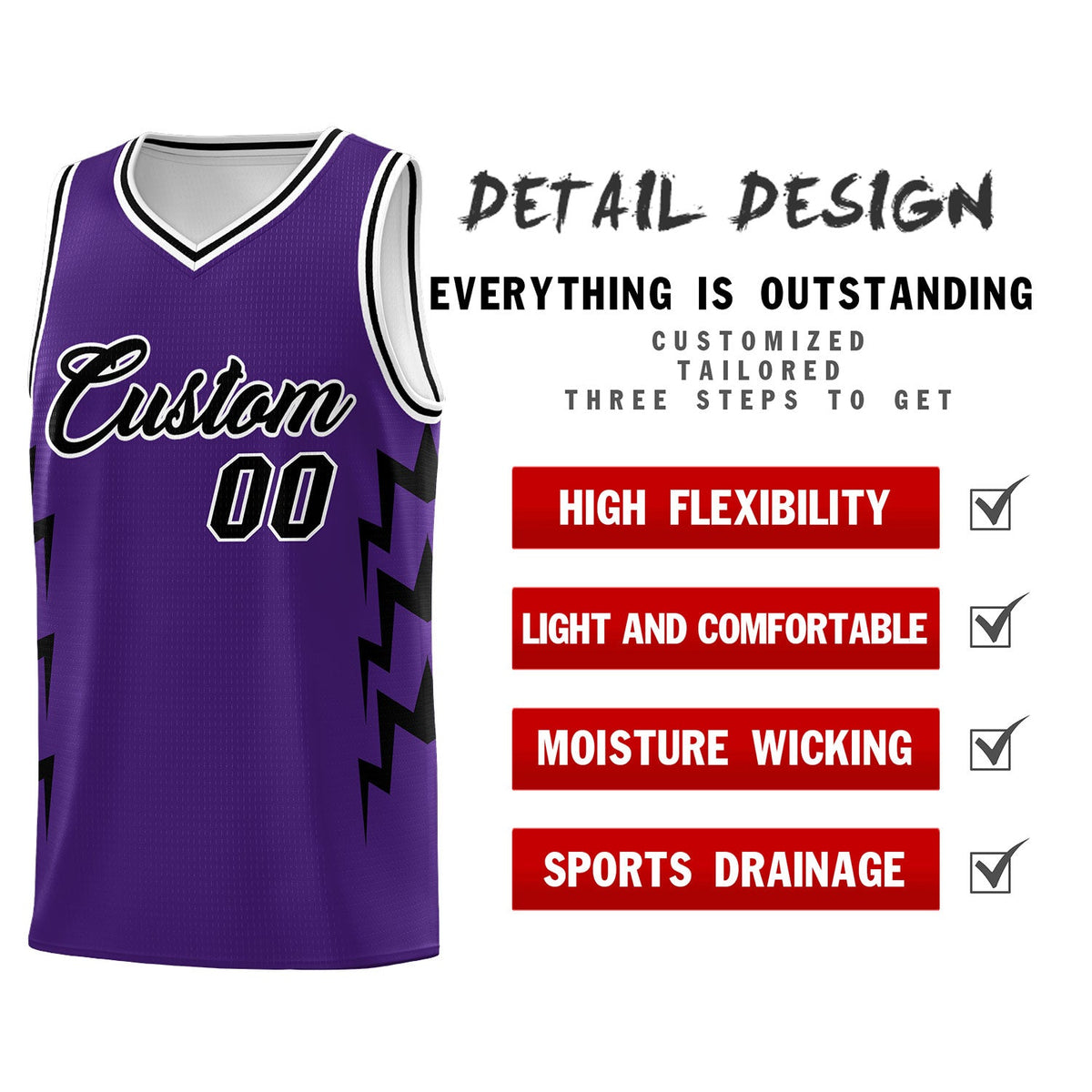 Custom Purple Side Lightning Pattern Sports Uniform Basketball Jersey|KXKSHOP