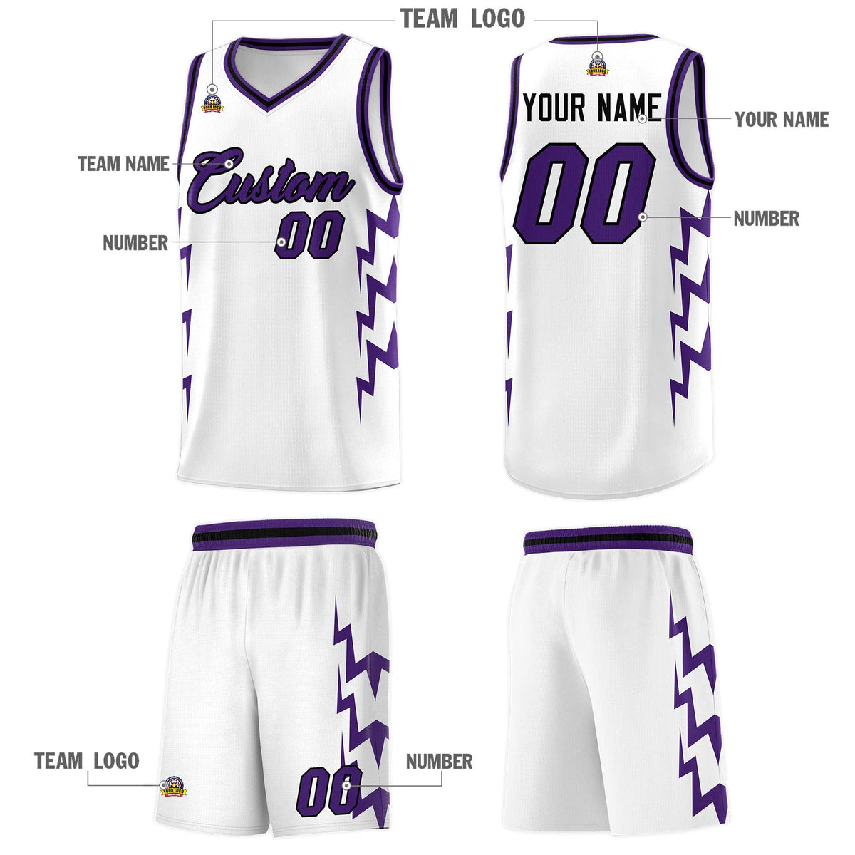 Custom White Side Lightning Pattern Sports Uniform Basketball Jersey|KXKSHOP