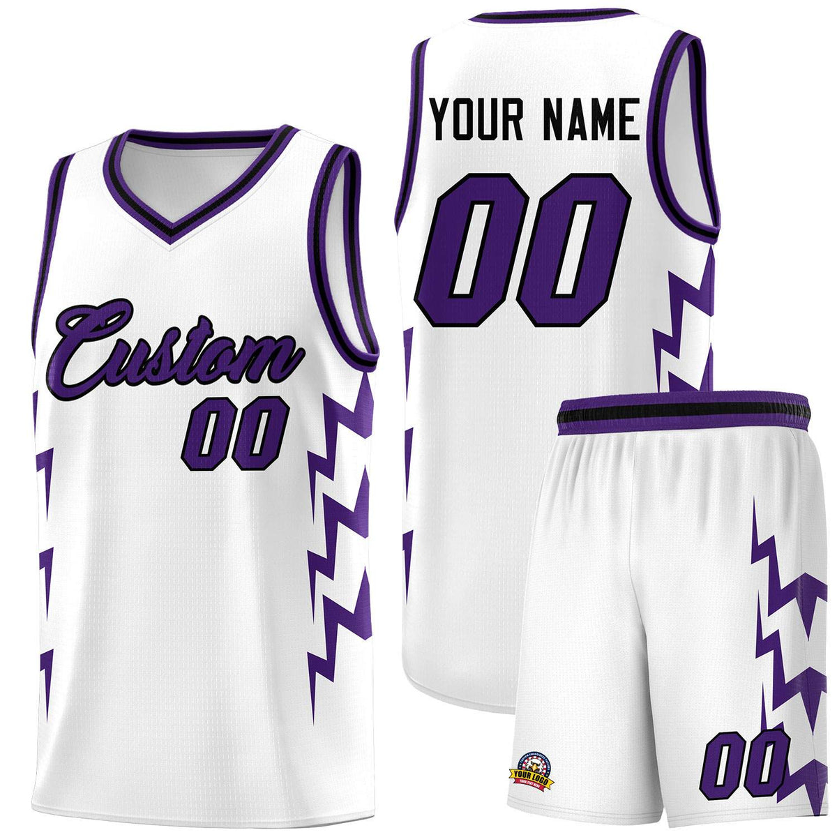 Custom White Side Lightning Pattern Sports Uniform Basketball Jersey|KXKSHOP