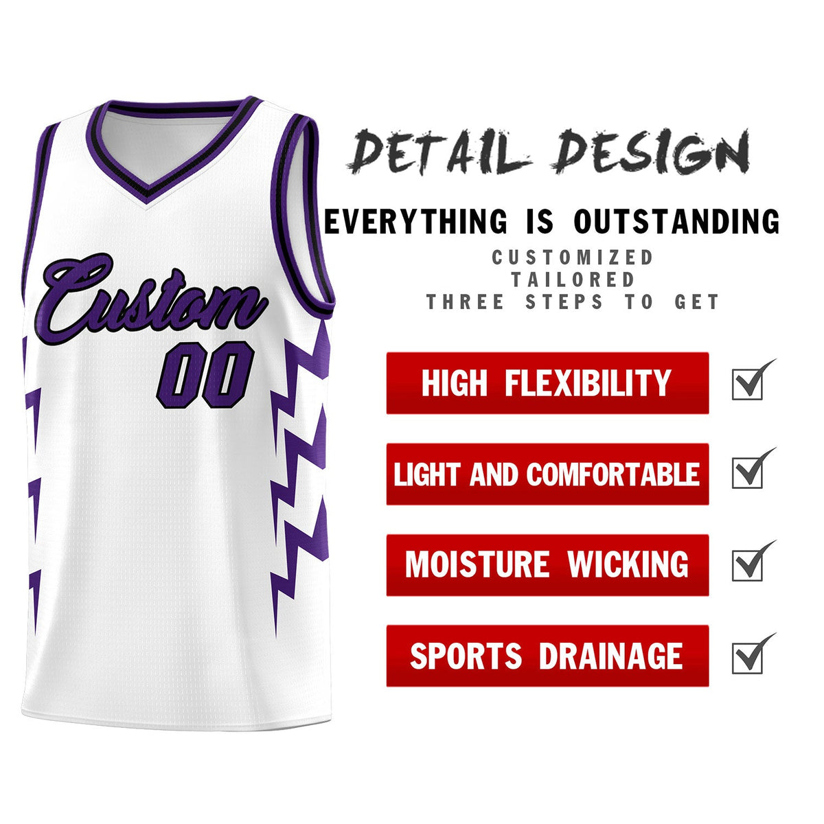 Custom White Side Lightning Pattern Sports Uniform Basketball Jersey|KXKSHOP