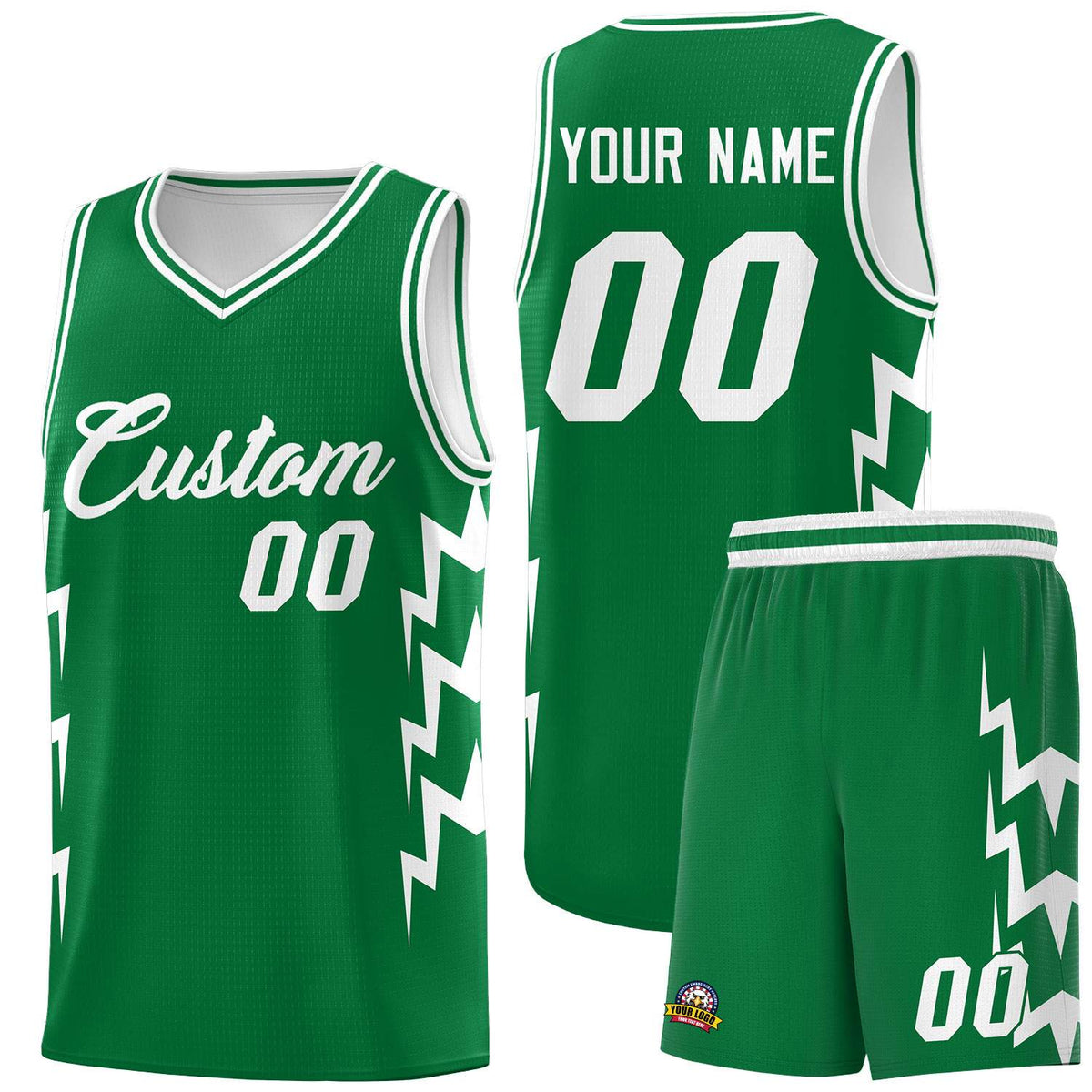 Custom Kelly Green Side Lightning Pattern Sports Uniform Basketball Jersey|KXKSHOP