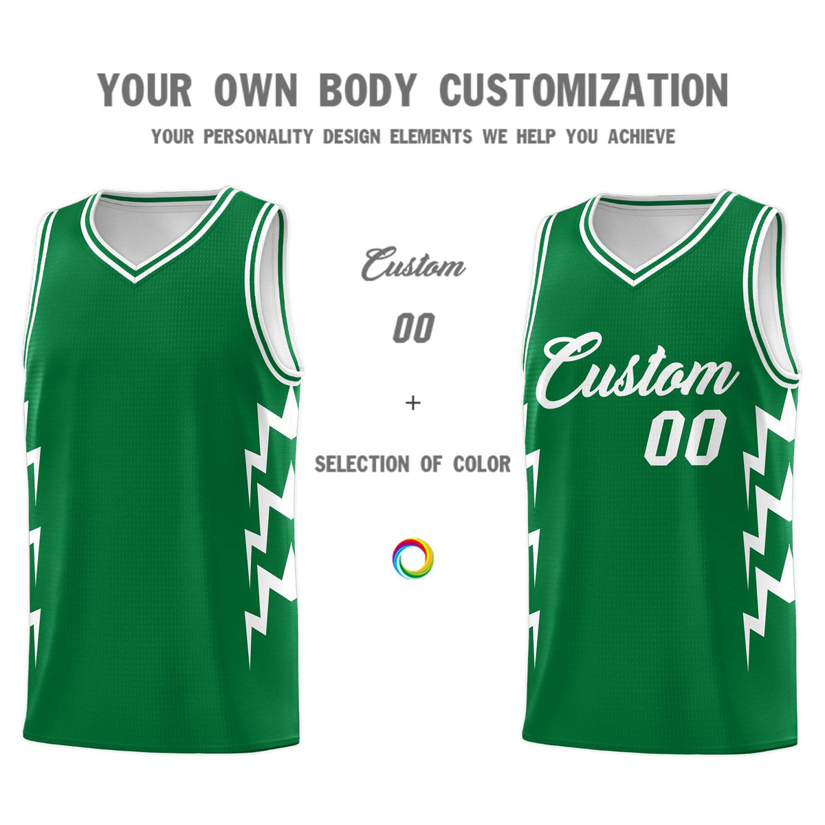 Custom Kelly Green Side Lightning Pattern Sports Uniform Basketball Jersey|KXKSHOP