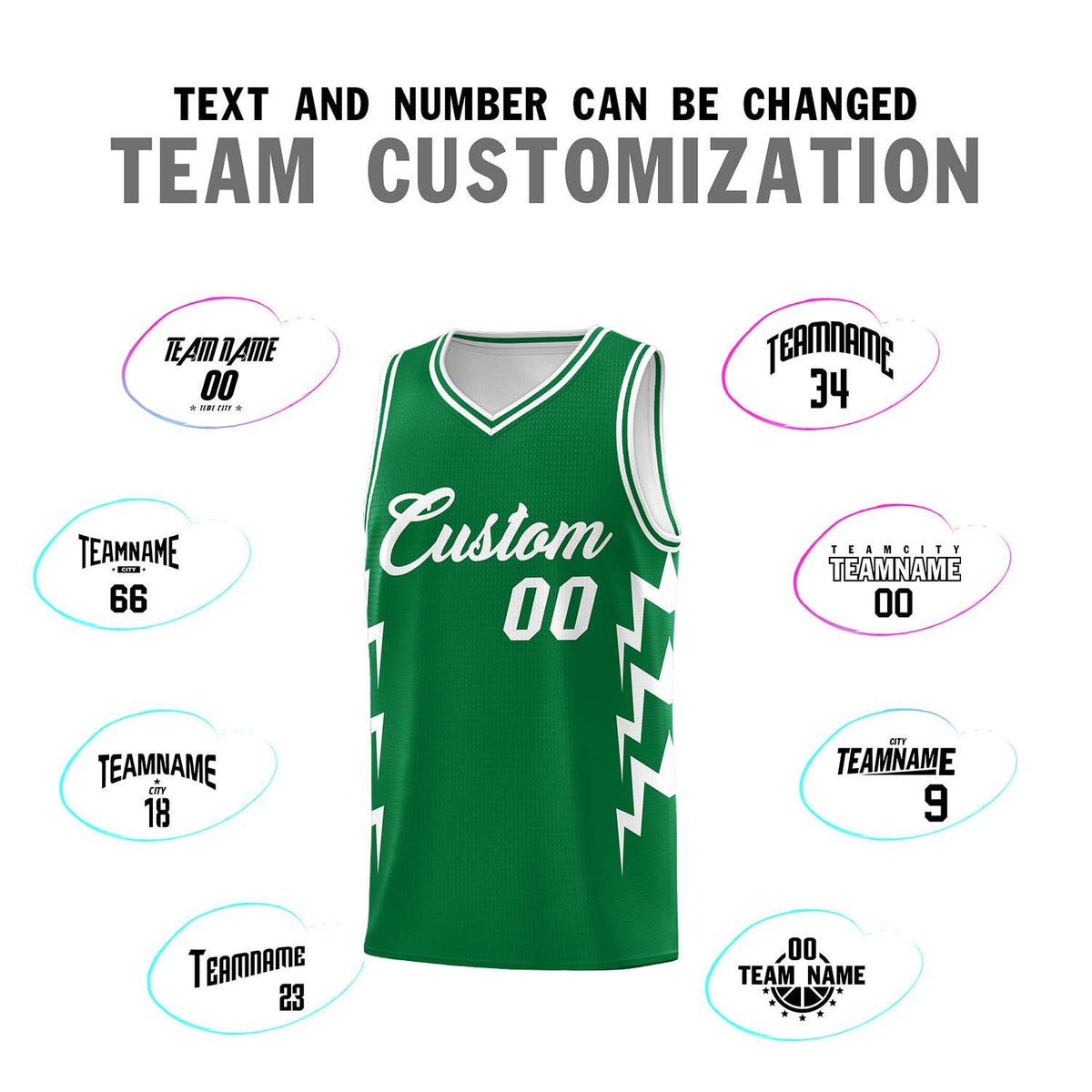 Custom Kelly Green Side Lightning Pattern Sports Uniform Basketball Jersey|KXKSHOP