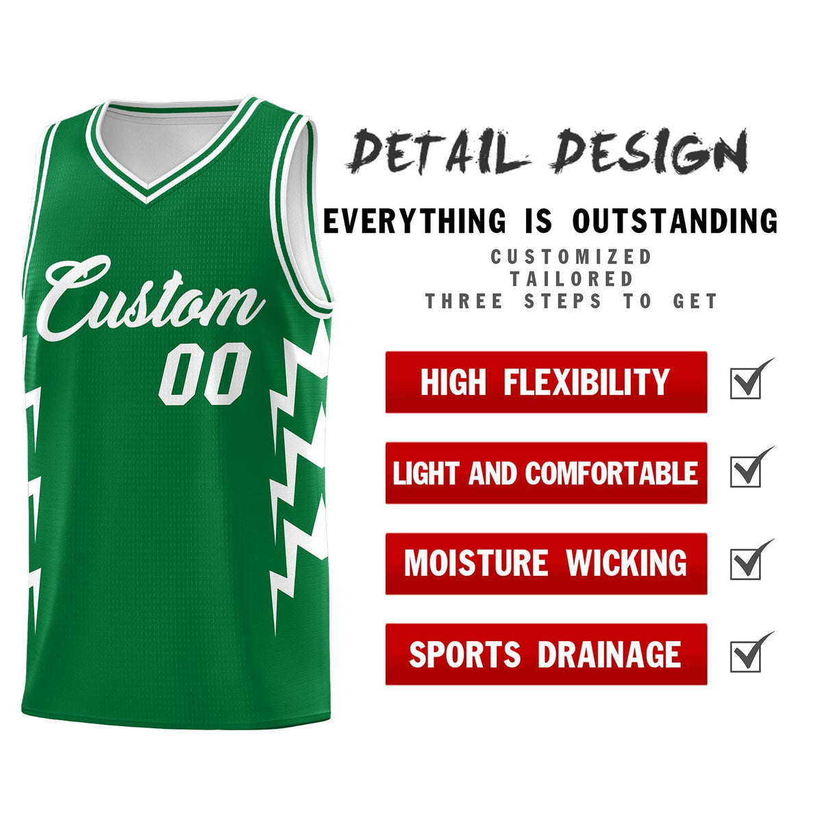 Custom Kelly Green Side Lightning Pattern Sports Uniform Basketball Jersey|KXKSHOP