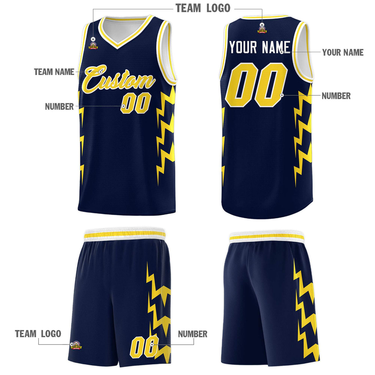 Custom Navy Side Lightning Pattern Sports Uniform Basketball Jersey|KXKSHOP