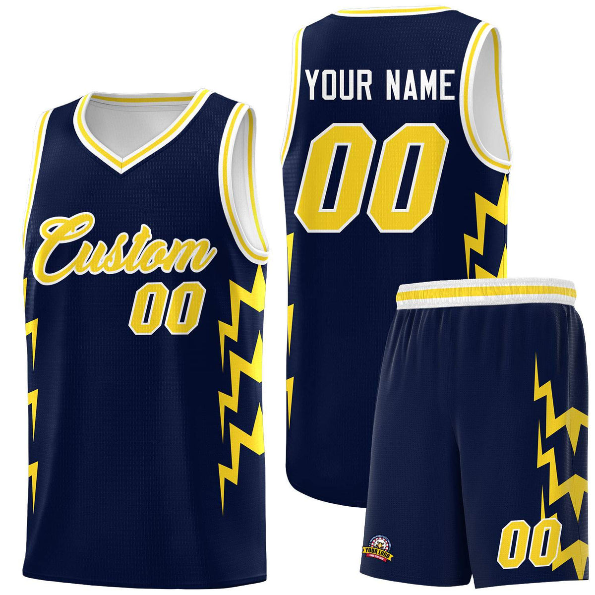 Custom Navy Side Lightning Pattern Sports Uniform Basketball Jersey|KXKSHOP