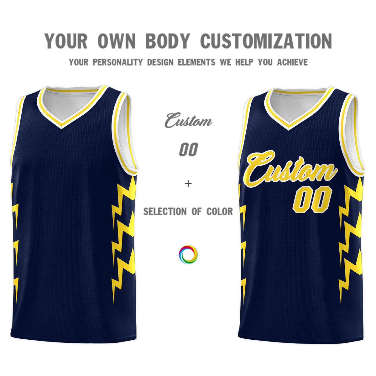Custom Navy Side Lightning Pattern Sports Uniform Basketball Jersey|KXKSHOP
