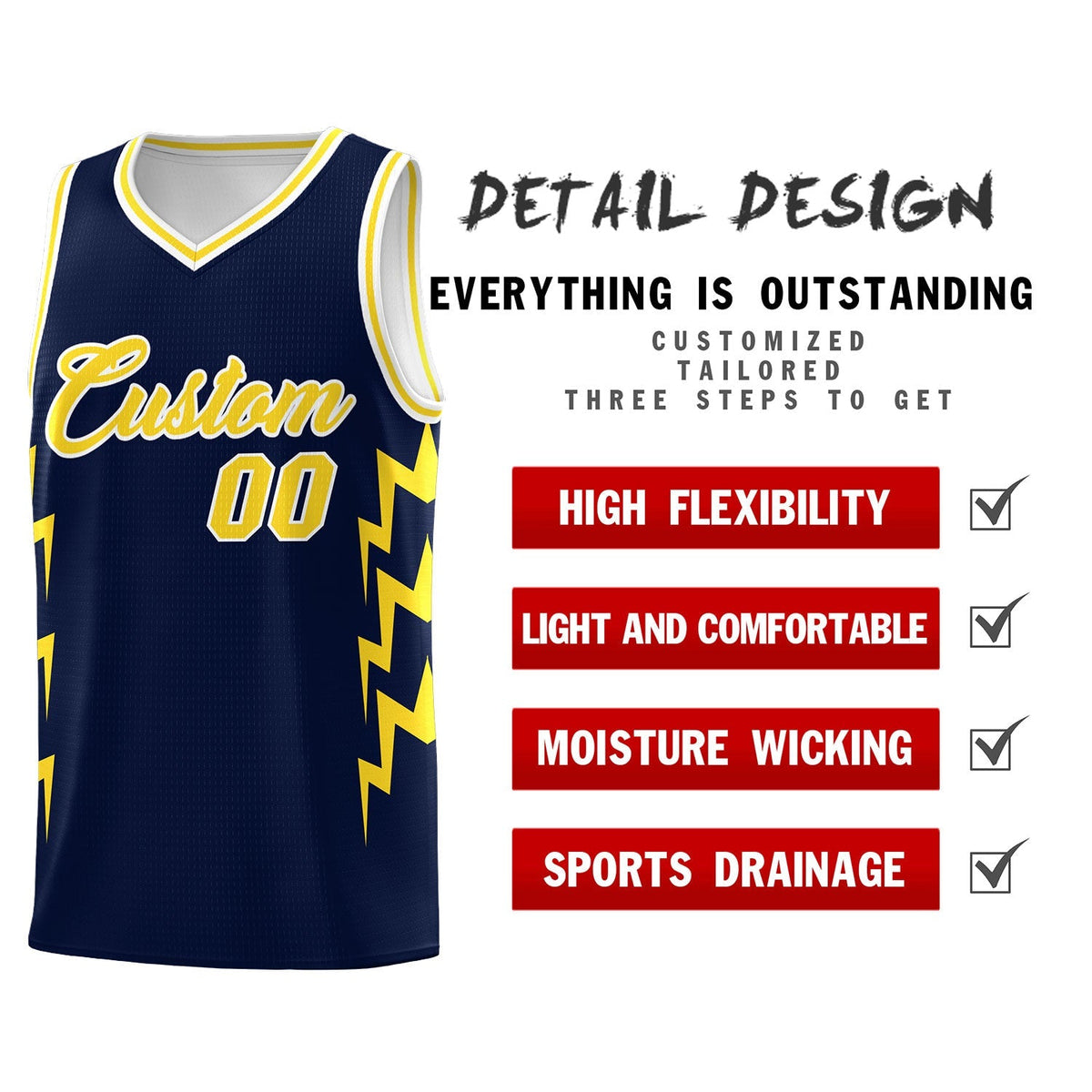 Custom Navy Side Lightning Pattern Sports Uniform Basketball Jersey|KXKSHOP