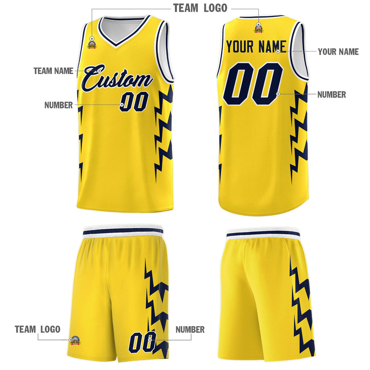 Custom Gold Side Lightning Pattern Sports Uniform Basketball Jersey|KXKSHOP
