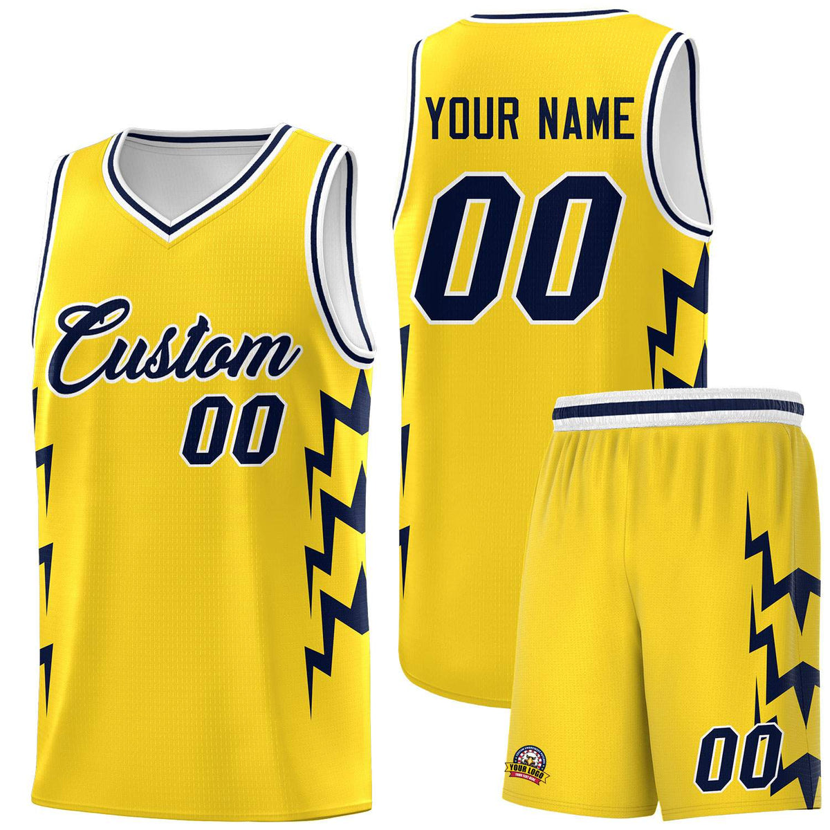 Custom Gold Side Lightning Pattern Sports Uniform Basketball Jersey|KXKSHOP