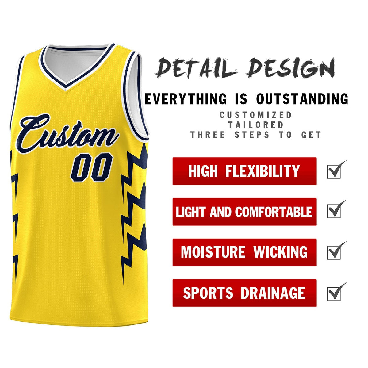 Custom Gold Side Lightning Pattern Sports Uniform Basketball Jersey|KXKSHOP