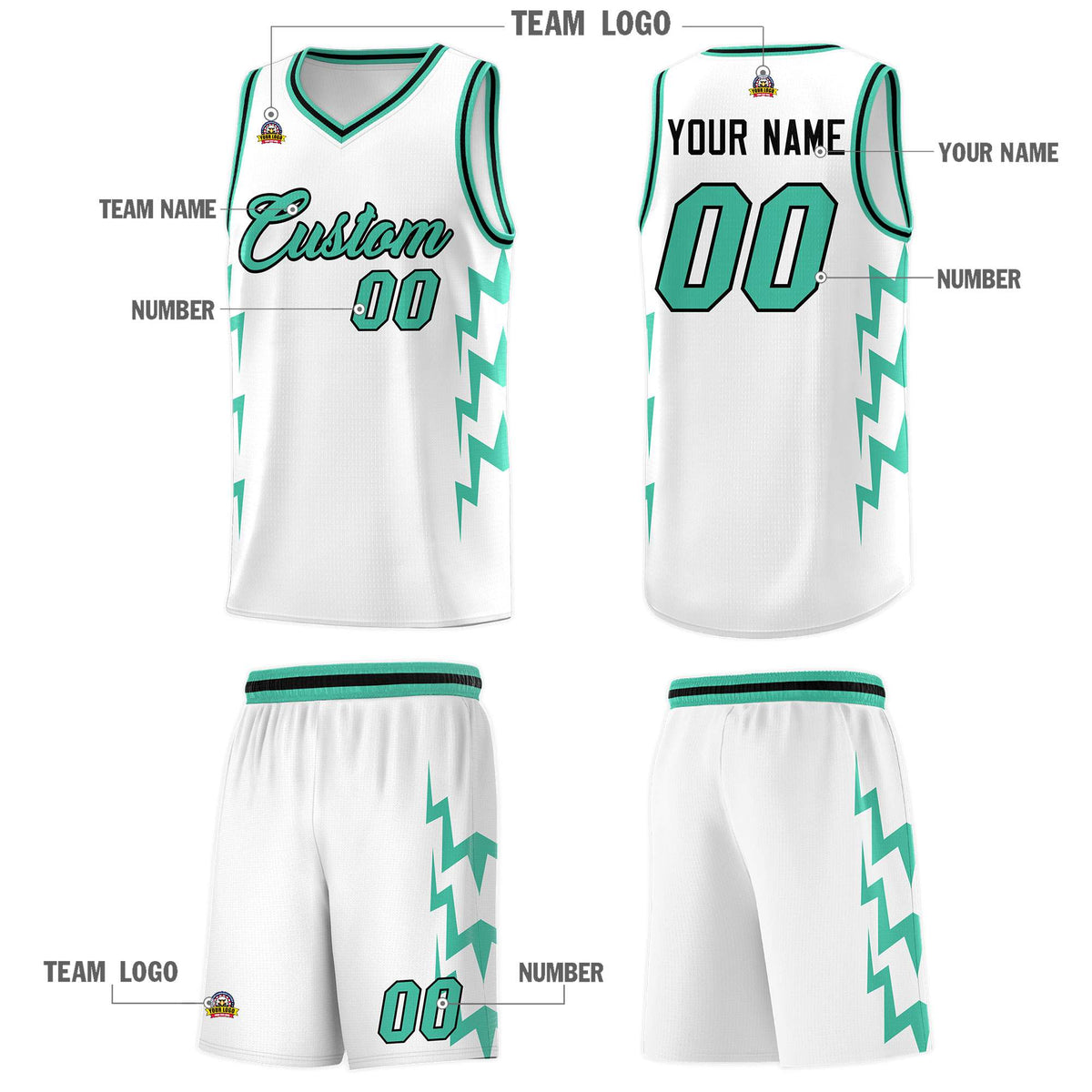 Custom White Side Lightning Pattern Sports Uniform Basketball Jersey|KXKSHOP