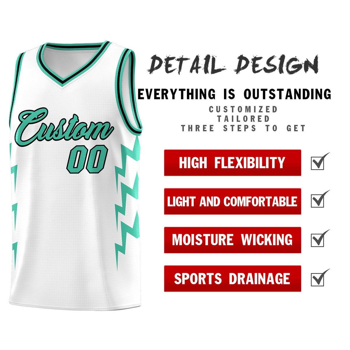 Custom White Side Lightning Pattern Sports Uniform Basketball Jersey|KXKSHOP