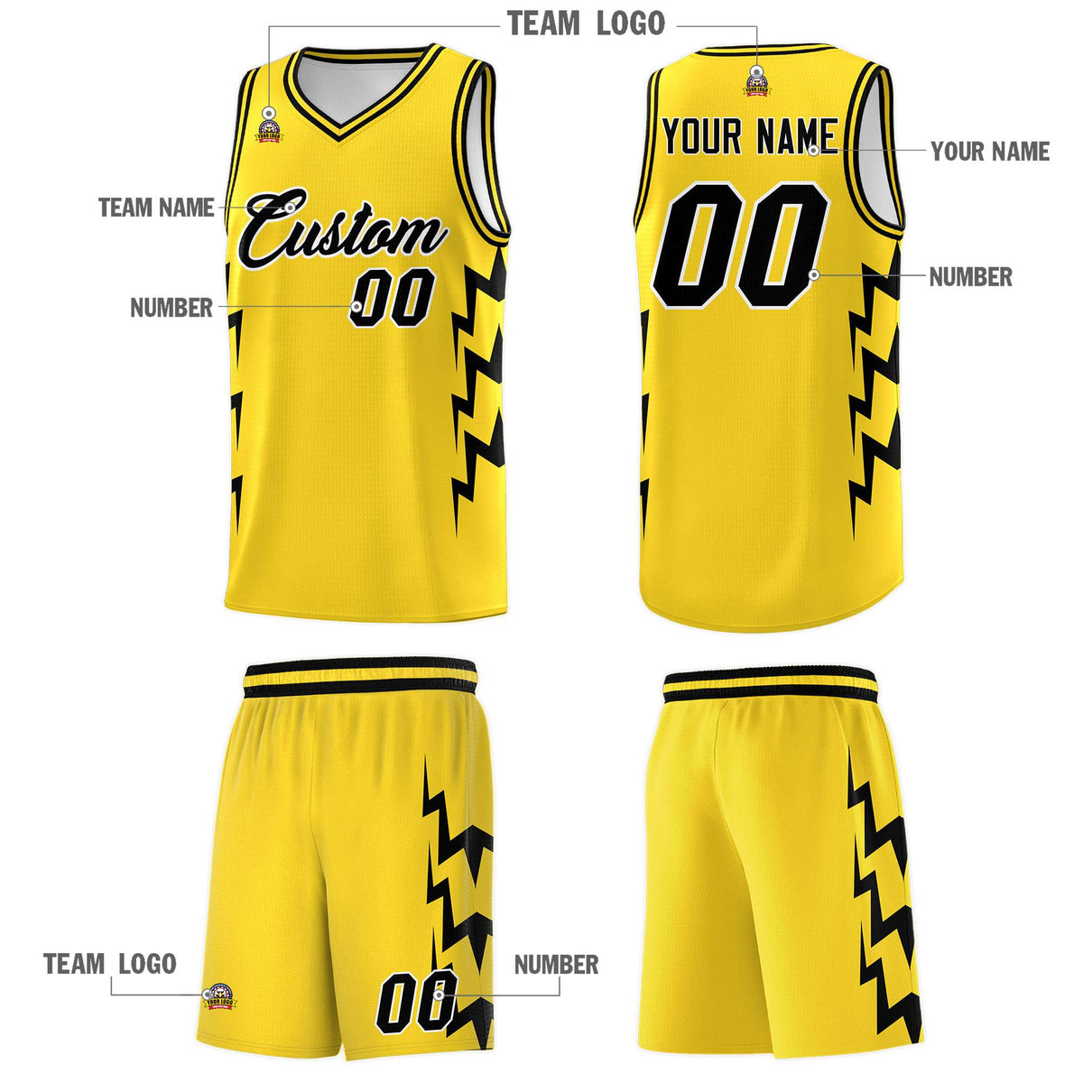 Custom Gold Side Lightning Pattern Sports Uniform Basketball Jersey|KXKSHOP